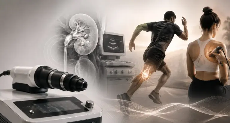 Timeline illustrating the development of extracorporeal shockwave therapy