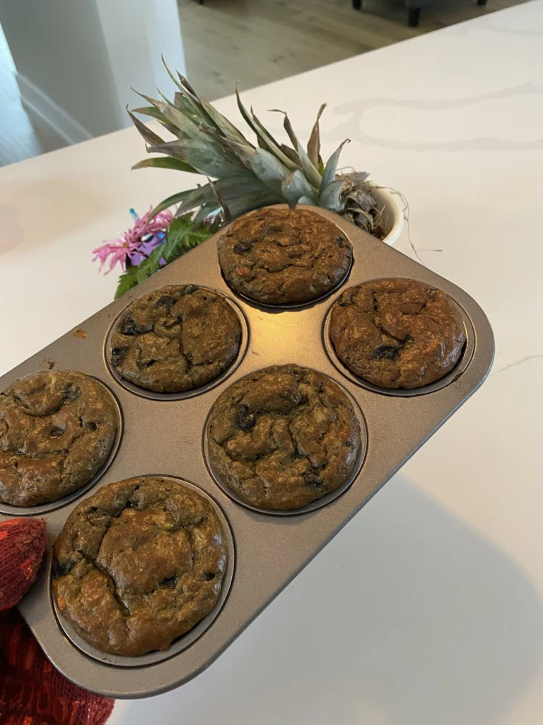 Close-up of a stack of powerhouse protein muffins